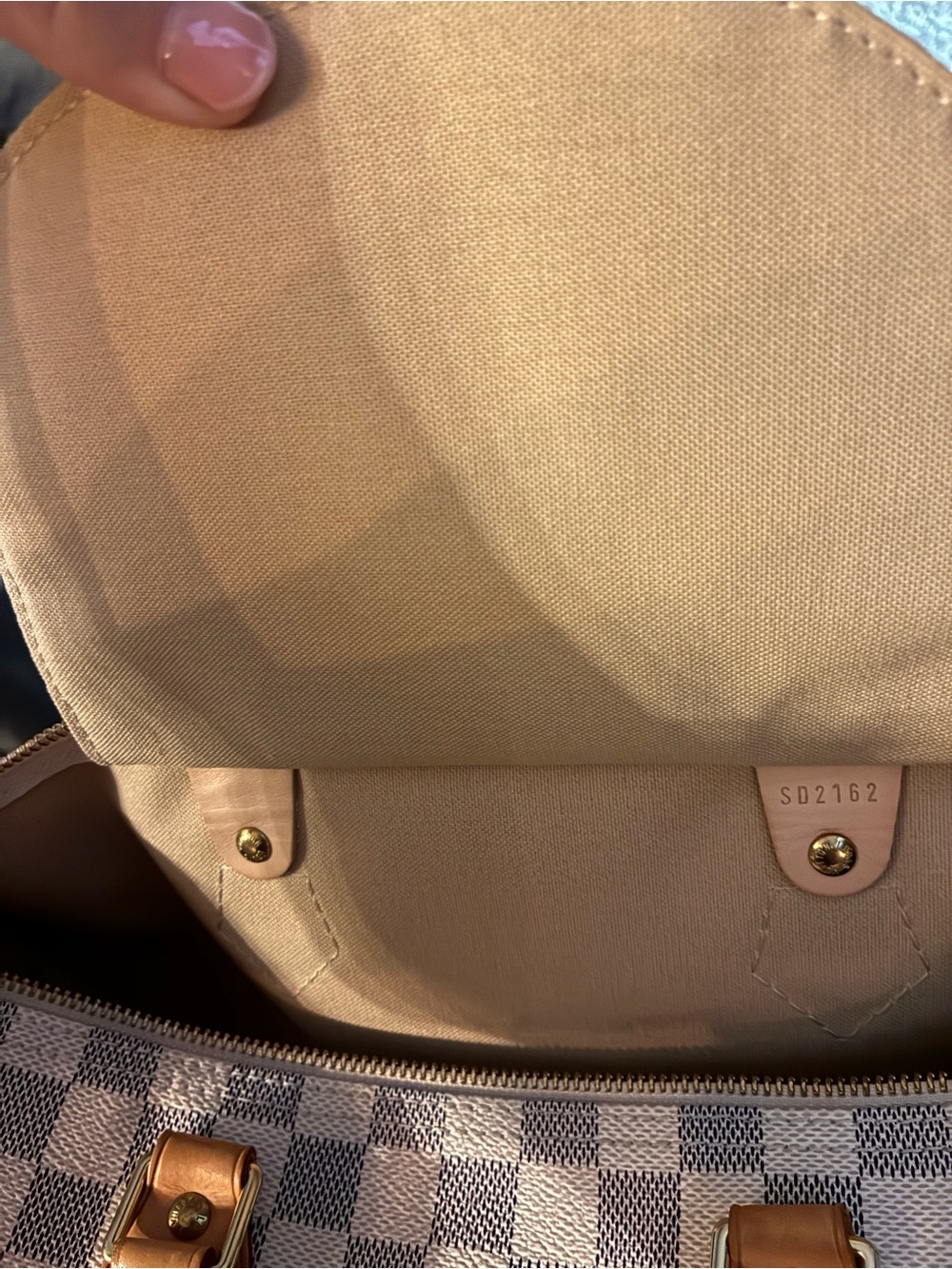 Louis Vuitton Damier Azur Checkered Tote in Blue and Beige/White & Tan leather